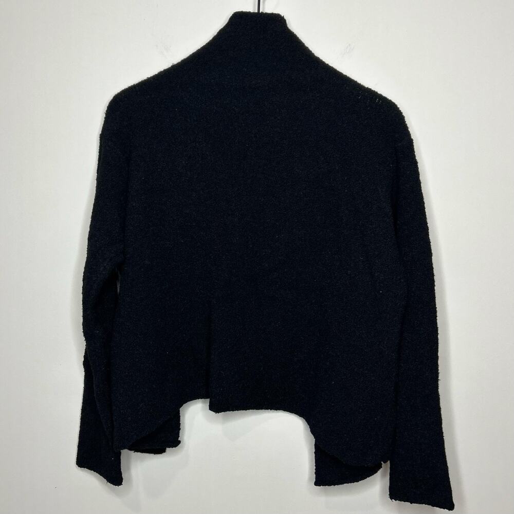 Eileen Fisher Black Waterfall Open Cardigan Sweater Size L Wool Blend Nubby Knit - Picture 5 of 8